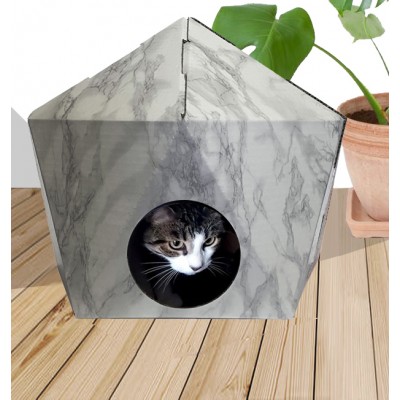 Casa para gatos de cartón - Iglú color marmol