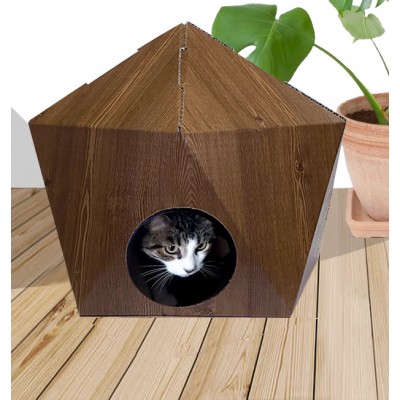 Casa para gatos de cartón - Iglú color madera oscura